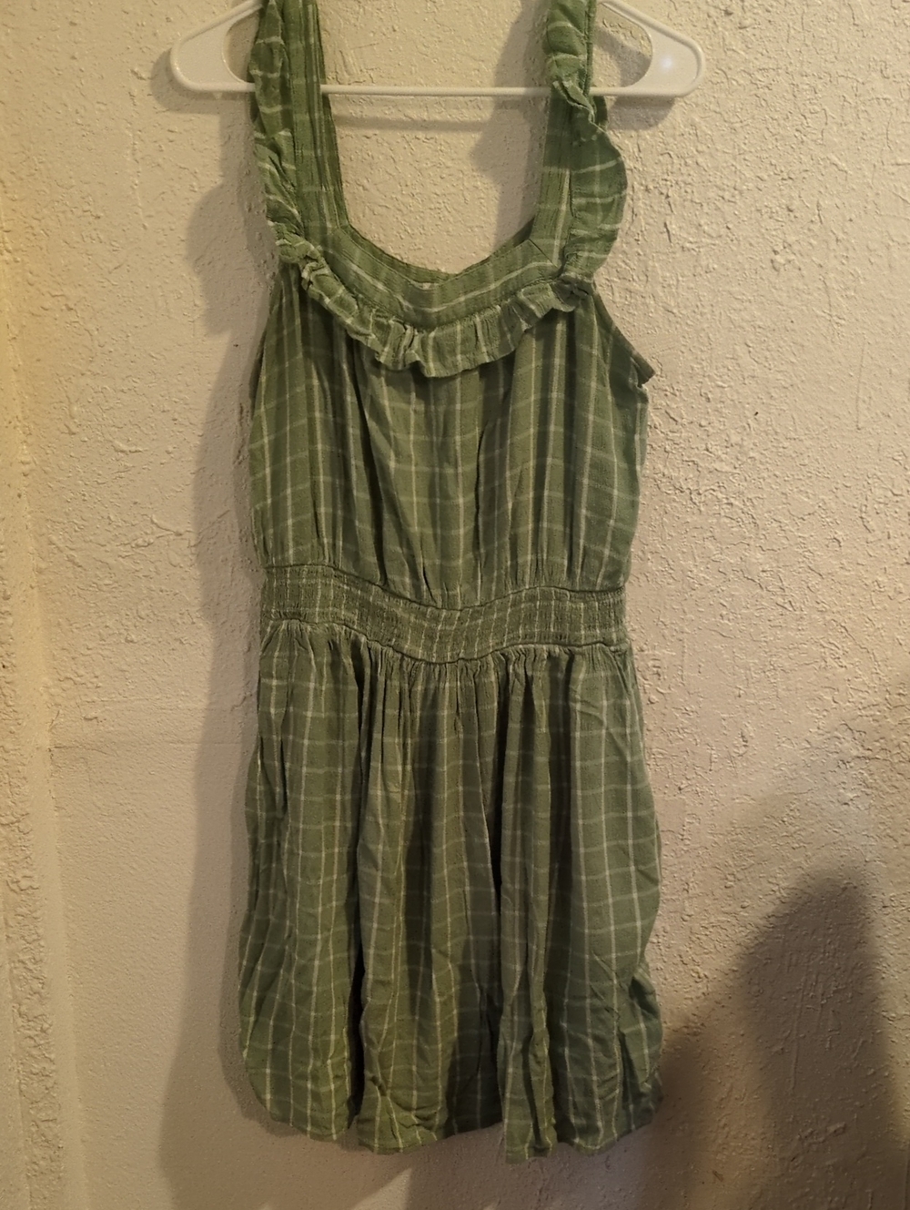 Maurices Sage Green Plaid Ruffle Strap Sundress